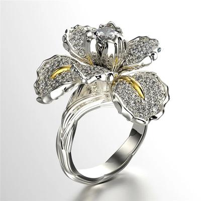 Milangirl Luxus Damen Weiß Blau Blume Ring Anhänger Kristall Zirkonia Stein Verlobungsring Elegant Ringe Für Frauen