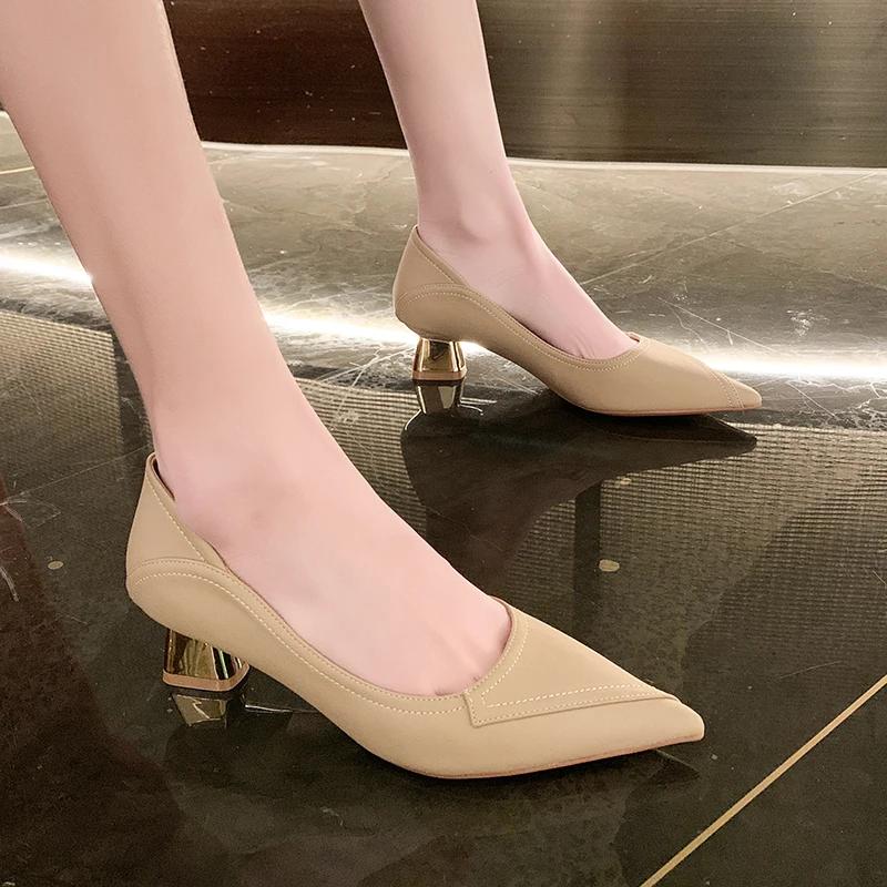 2025Women's Single Shoes Spring New Pointy Geometric Banquet Professional High Heels Casual Temperament Taper Heel