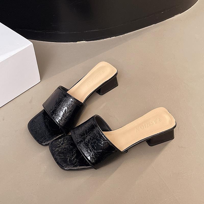 

Кристальные шлепанцы на толстом каблуке, крутые шлепанцы, женская летняя обувь 2025, новый китайский стиль, шлепанцы на высоком каблуке с юбкой 40