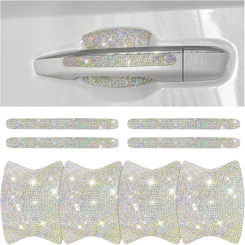 Mandark 8PCS Bling Car Door Handle Protector, Crystal Rhinestone Vehicle Door Bowl Protective Sticker, Glitter Anti-Scratch Auto Decor Decals