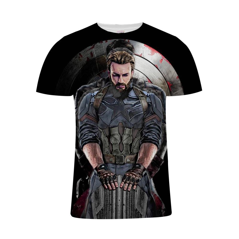 

4 Avengers The Endgame Tshirt Superhero 3d Short Sleeve Cosplay T Shirt Tee Top #2 Black Captain America,XL