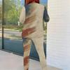 Women Plus Size Round Neck Long Sleeve Printed Top And Fitted Pants Two Piece Set