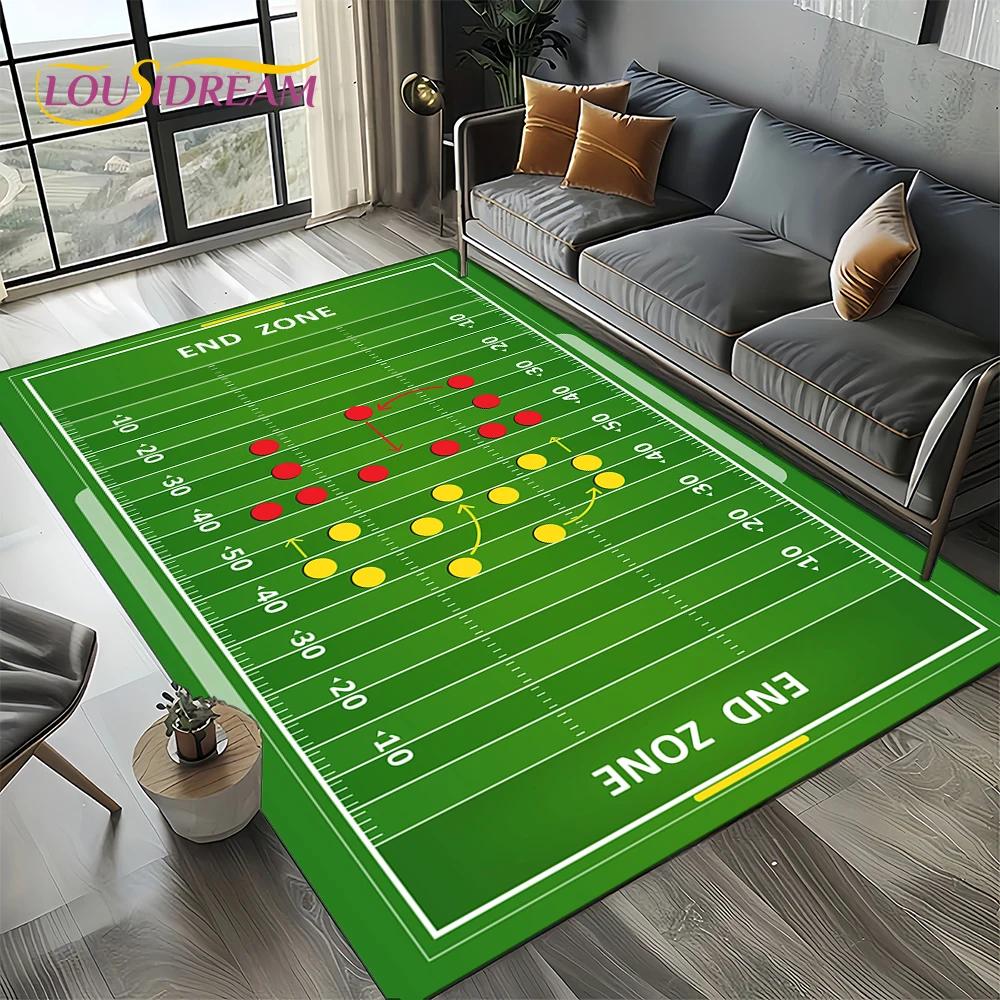 3D Rugbyfeld Rugby 2025 American Football Cartoon Teppich für Wohnzimmer Schlafzimmer Zuhause Sofa Dekoration, Teppich Rutschfeste Fußmatte
