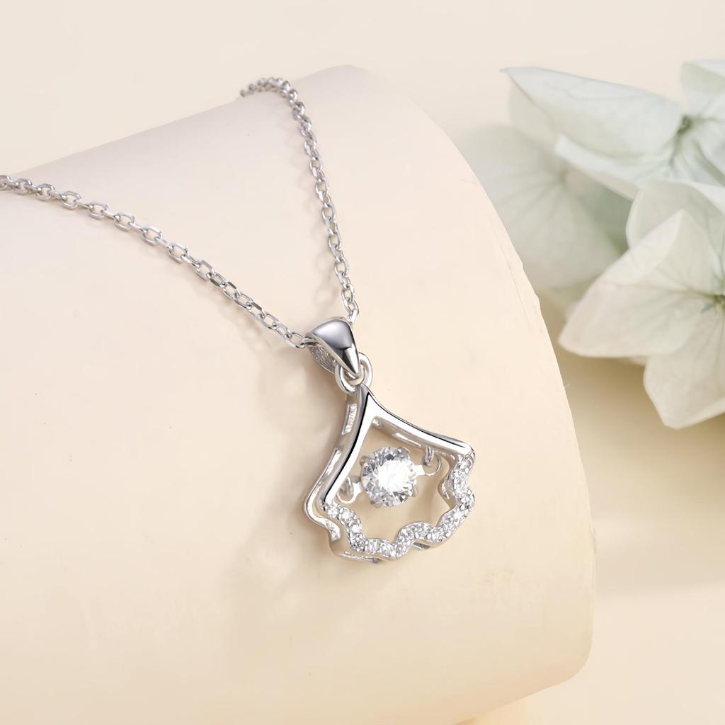 S925 Sterling Silver Ginkgo Leaf Apricot Necklace - Korean & Japanese Style for Women