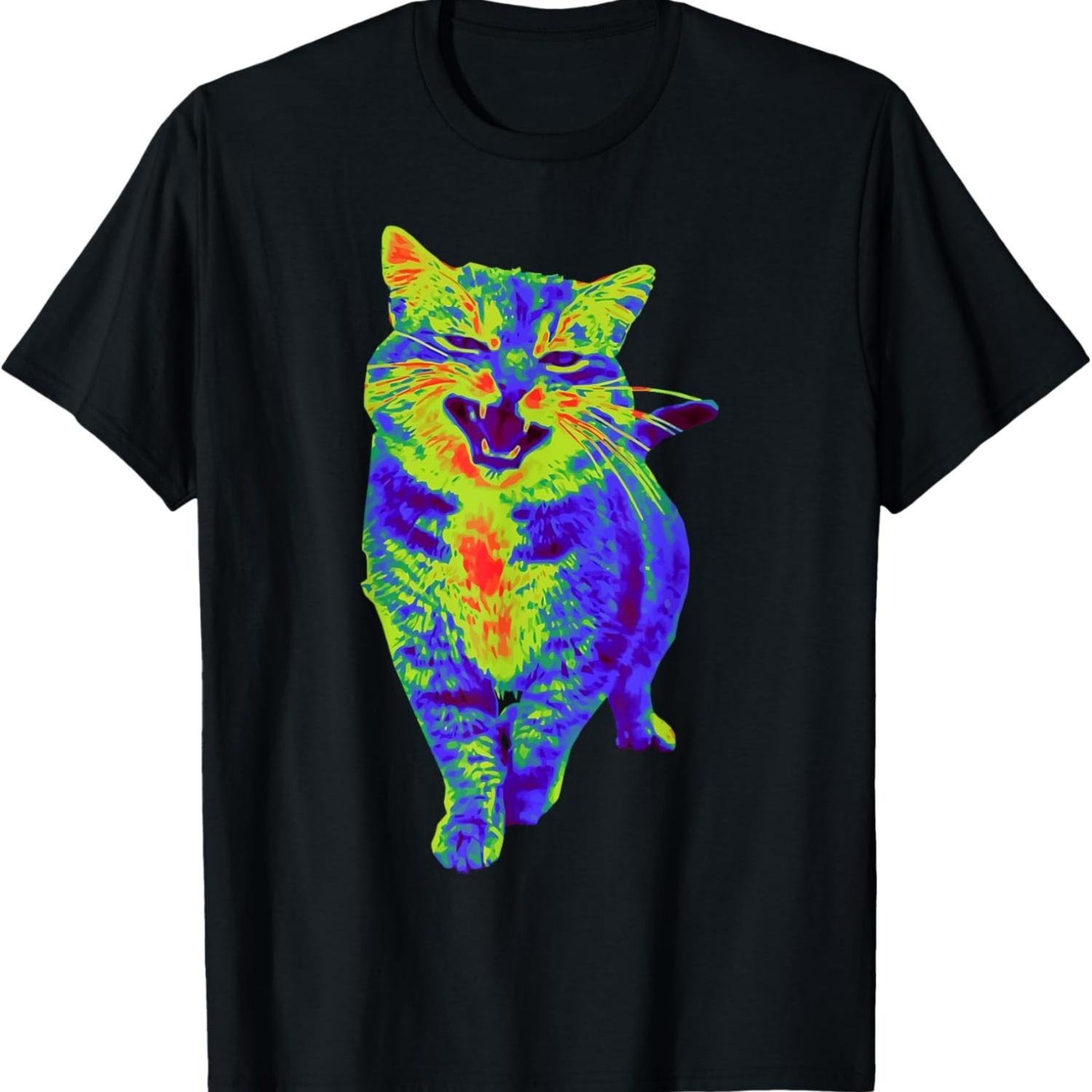 Glitch Effect Cat Funny Cat Meme T-Shirt S чёрный