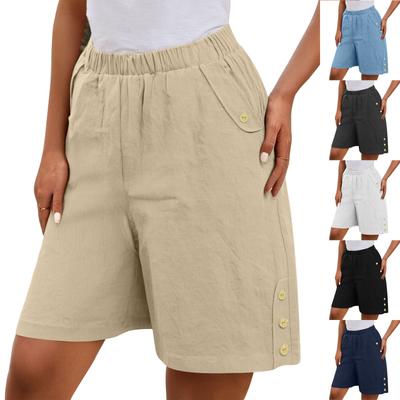 Bermuda-Shorts für Damen Weites Bein Leinen Knielang Sommer Lässig Lange Shorts Locker Hohe Taille Kurze Hose mit Taschen