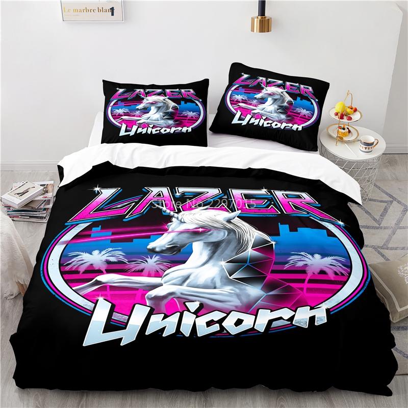 Cute Unicorn Pattern 3d Bedding Set Bed Linen 2/3pcs Blue Duvet Cover Set with Pillowcase Twin Full Queen King Size Home Textile
