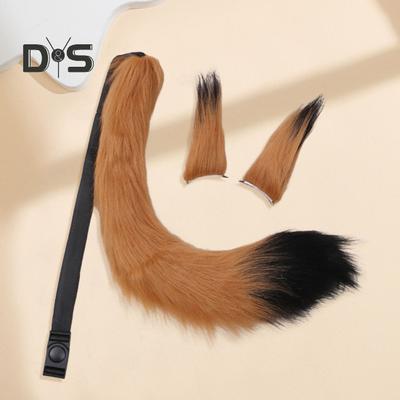 Fox Ears Tail Set Handmade Plush Animal Cosplay Props Realistic Design Role Play Halloween Party Accessories