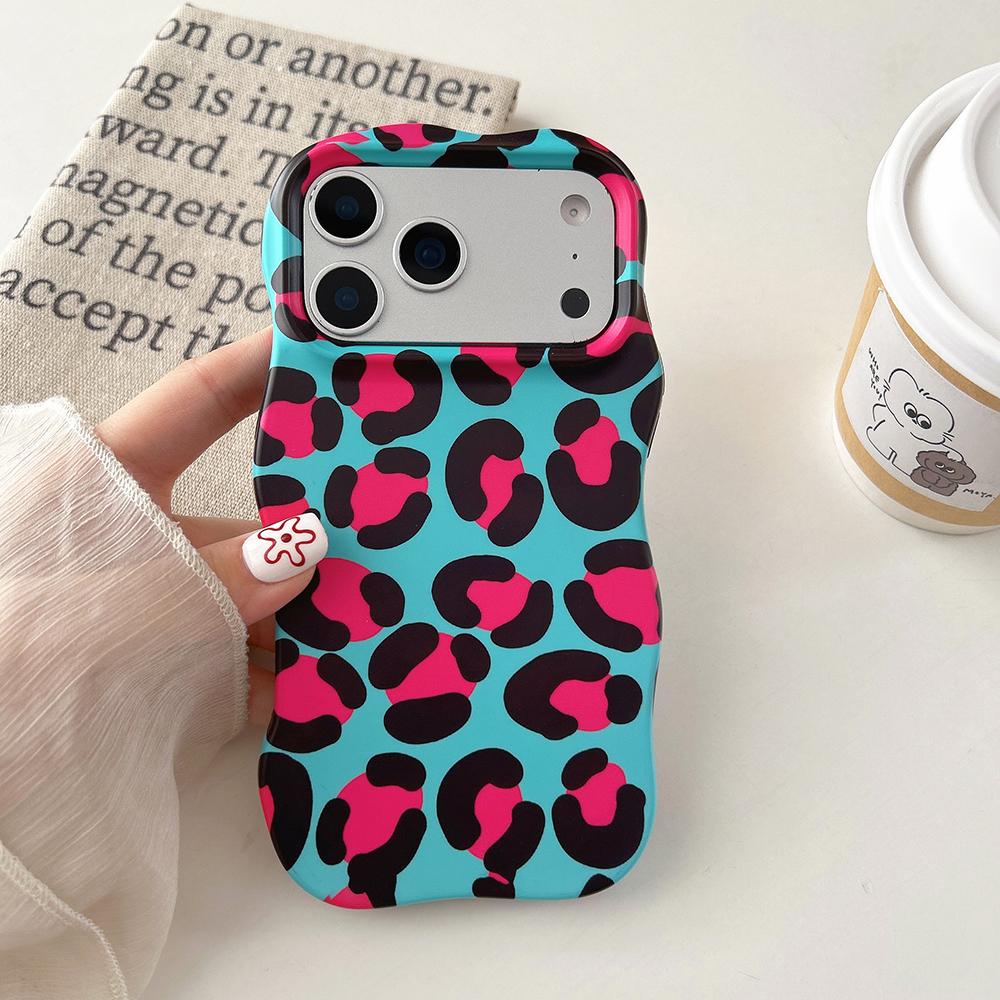 2 IN 1 Leopard Print Wave Edge Shockproof Protective Phone Case for For Iphone 13 14 1 16 16promax 17 17pro 17promax Cover