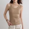 Women Thin Slim Fit Solid Color Round Neck Ribbed Camisole Tank Top Inner Wear