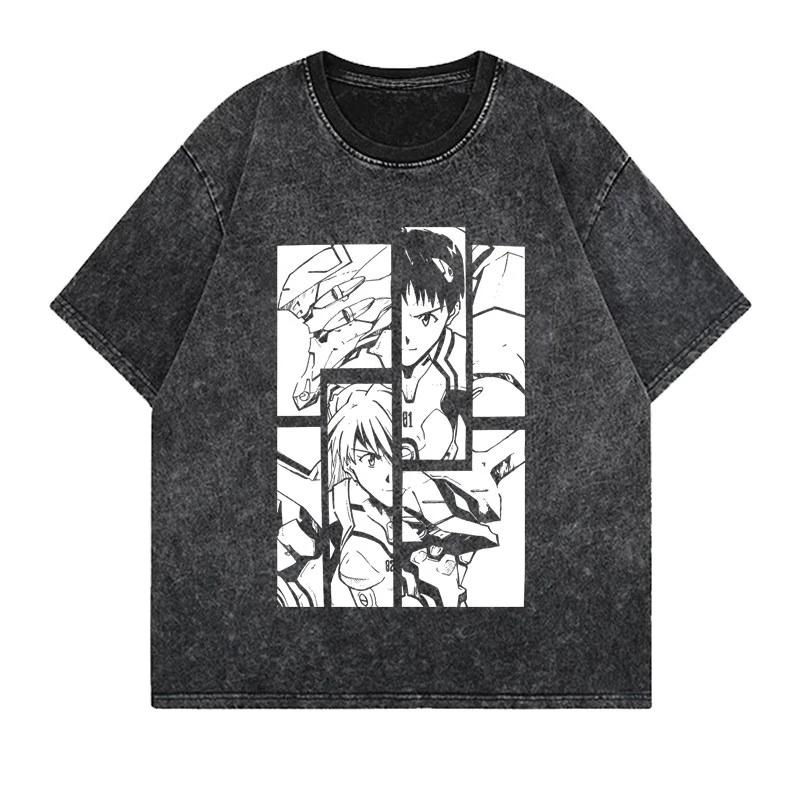 New Neon Genesis Evangelion Unit-01 Manga Panel Vintage Washed T Shirt 2026 Summer Streetwear Graphic Tee for Men Women