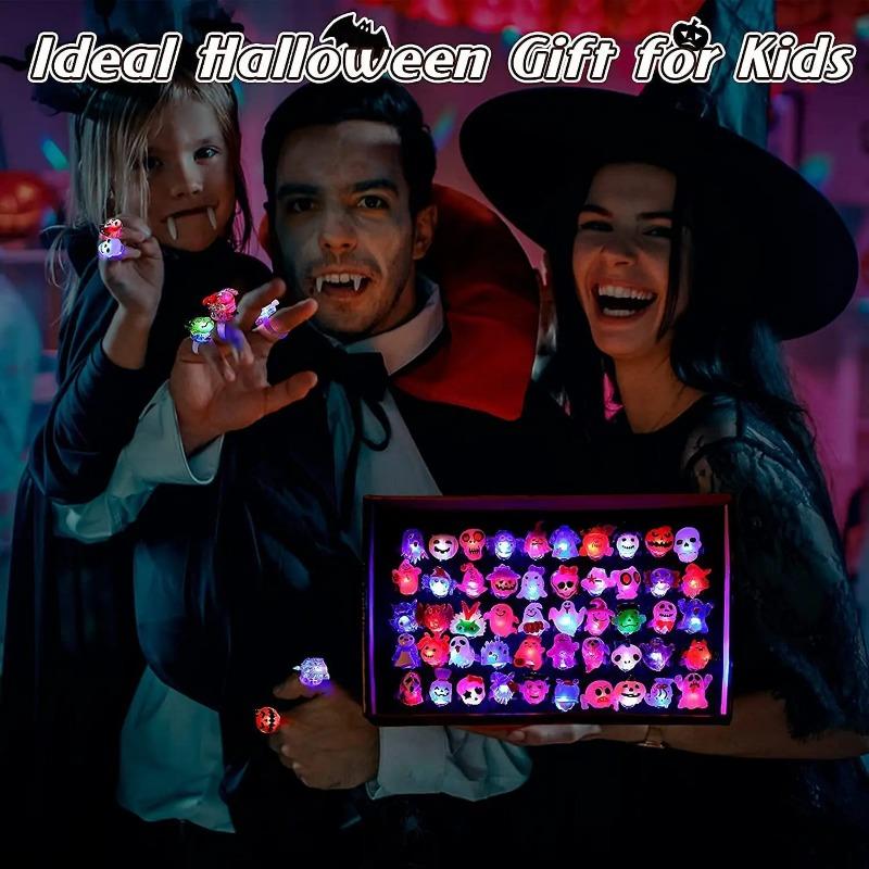 LED Light Halloween Ring Creative Glowing Ring Pumpkin Ghost Skull Rings for Kids Gifts Cute Luminous Finger Ring Party Supplies