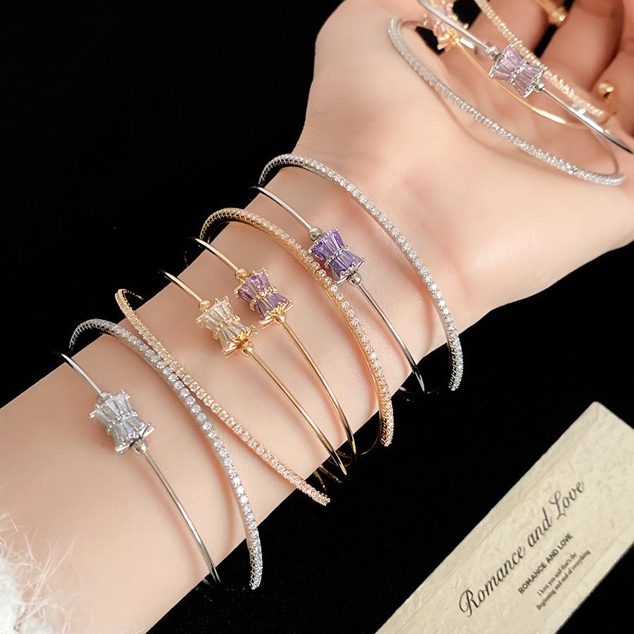 Zircon Round Open Bangle - High-End Light Luxury Women's Jewelry