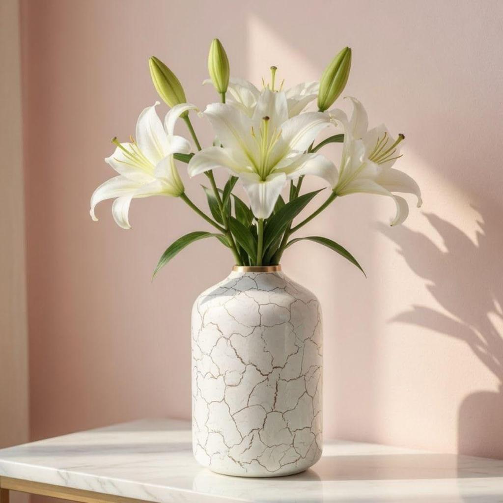 White Metal Vase for Home & Office Decor | flower Vase for Living Room, Dining Table & Corner Decor | Elegant Home Decoration Item