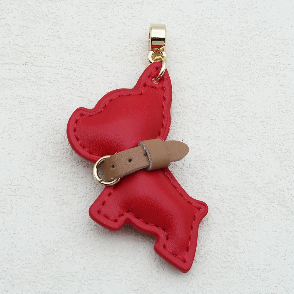 Handmade French Bulldog Genuine Leather Keychain with Anti-Lost Woven Rope Lanyard.