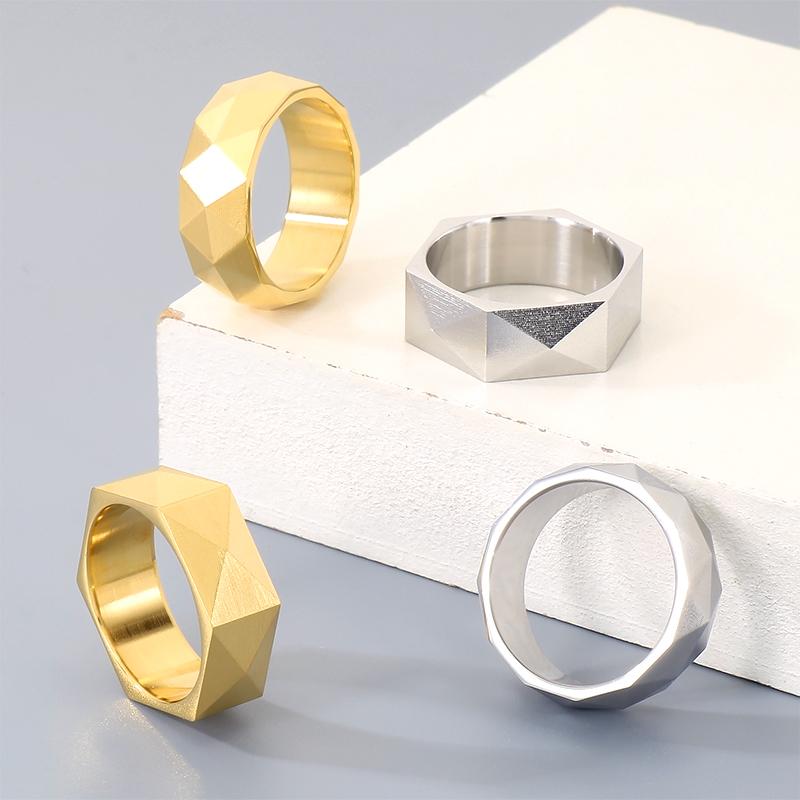 Fade Geometric Faceted Ring for Men Stainless Steel Cut Finger Anillos Hip Hop Polygon Ring Jewelry Gifts for Couples
