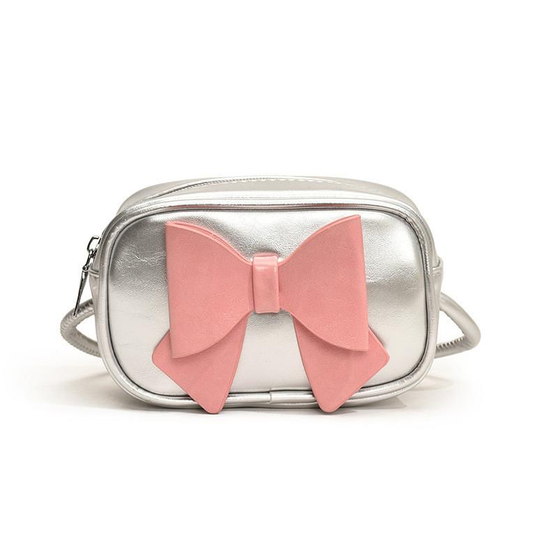 Trendy Solid Color Kids Shoulder Bag With Breathable Pu Material And Bow Accent
