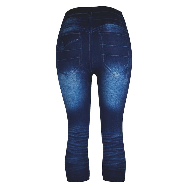 Fashion Leggings Denim Women Print Slim Leggings Faux Jeans Leggings Stretch Printed Short Leggins