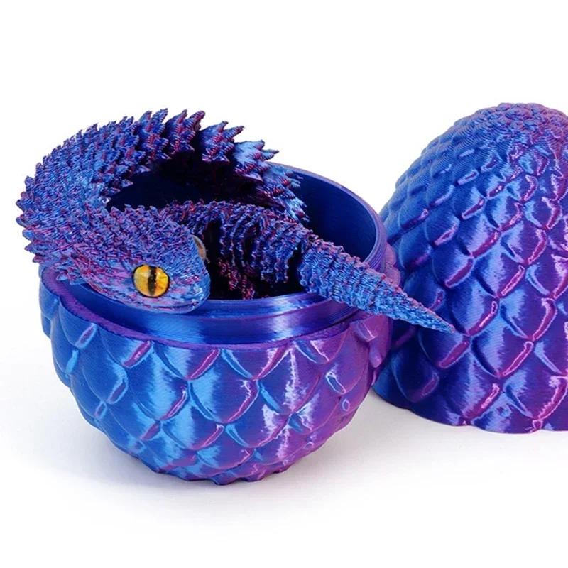 New 3D Printed Gem Snake Egg Dragon Home Decoration Rotatable Articulated Crystal Snake for Kid Gifts Toys Desktop Ornaments