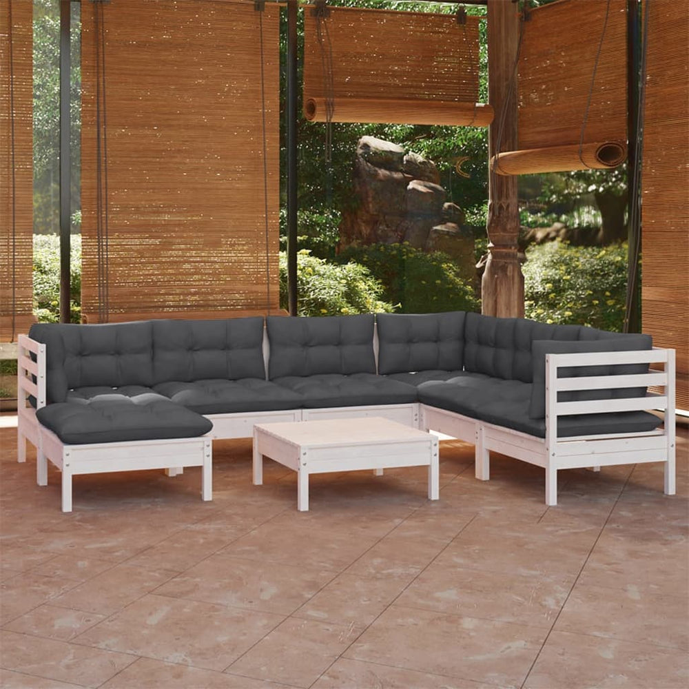 Salon de jardin 8 pcs avec coussins  bois de pin massif