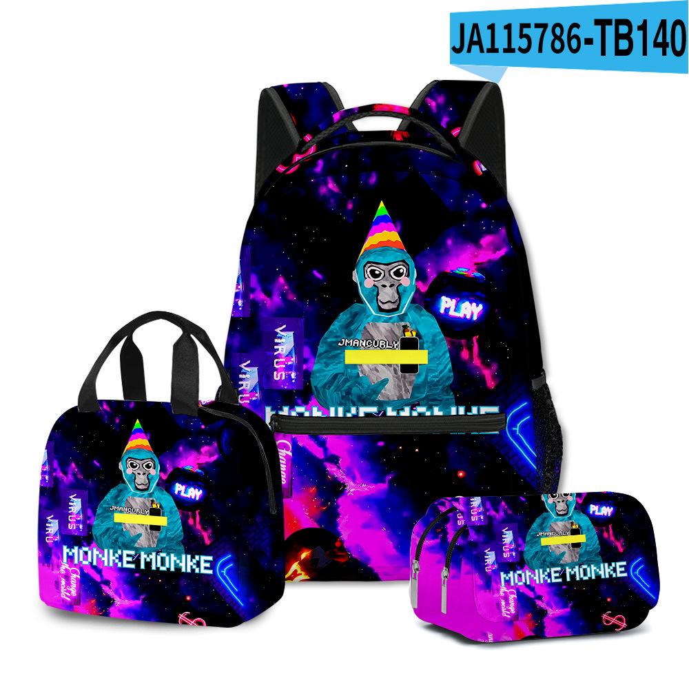 Mode Nieuwigheid Mode Cool Gorilla tag 3D Geprint 3 stuks/Set Student Schooltassen Laptop Dagrugzak Rugzak Lunchtas Etui