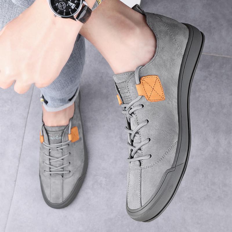 Fashion Soft-Soled Male Outdoor Shoes Leisure Walk Flats Lace-up Men's Casual Shoes Fashion Leather Sneakers Comfortable Skate Footwear