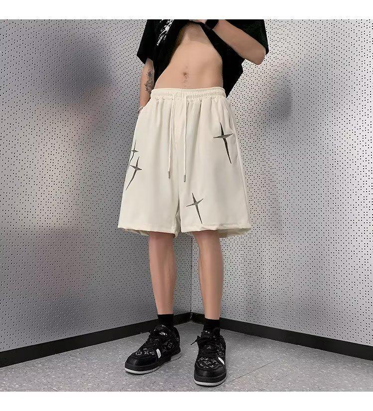 Men's Summer American-Style Embroidered Ice Silk Casual Shorts — Trendy and Cool Mid-Length Design