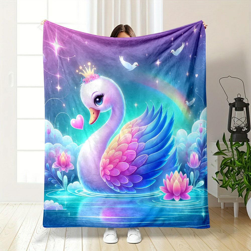 Majestic Swan with Rainbow Wings print blanket soft and cozy perfect for the living room bed sofa or a nap,gift