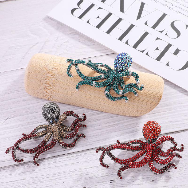 Vintage Ocean In Spired Alloy Octopus Brooch With Rhinestone Embellishments For Fashion Accessory