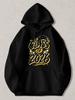 Class of 2026 Graduation Hoodie Sweatshirt - Black with Yellow Diploma & Cap Print Hooded Pullover Machine Washable Suitable for S
