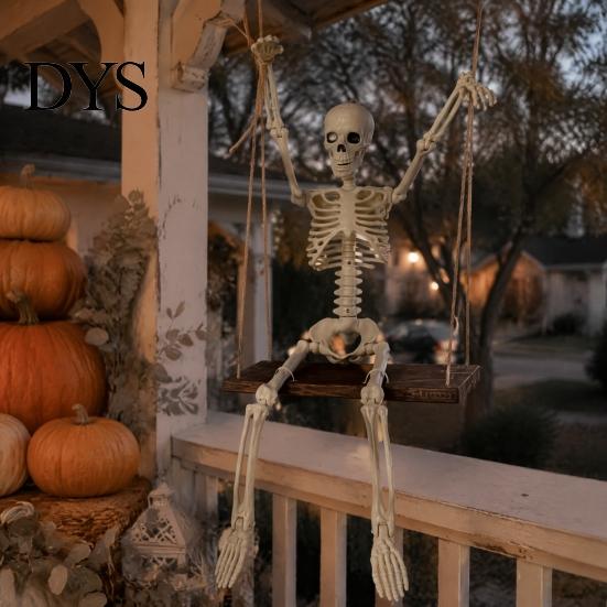 Festival Window Hanging Halloween Swinging Skeleton Decoration, 35" Large Spooky with Tree Decor Wooden Swing for Yard, Garden, Porch, Tree,