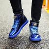 Luxury Blue High Top Sneakers Men Skateboard Shoes Big Size 47 Patent Leather Man Sneakers Platform Non-Slip Men's Casual Shoes