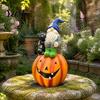 Autumn Home Accents Halloween Gnome Outdoor Garden Statue, Resin On Pumpkin Figurine with Desktop Shelf Decorations Black Cat, Fall Dwarf Sculpture