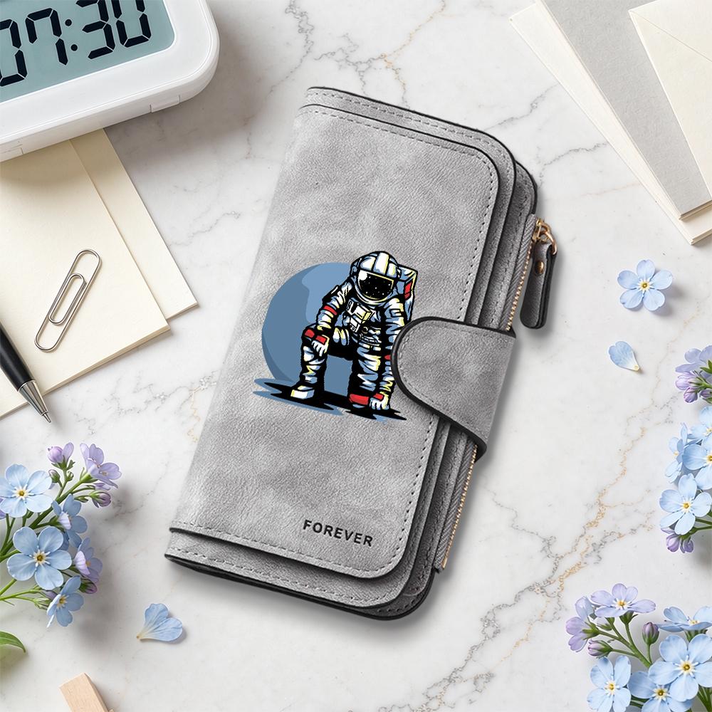 Fashion Astronaut Pattern Long Wallet Portable Slim Daily Purse for Women