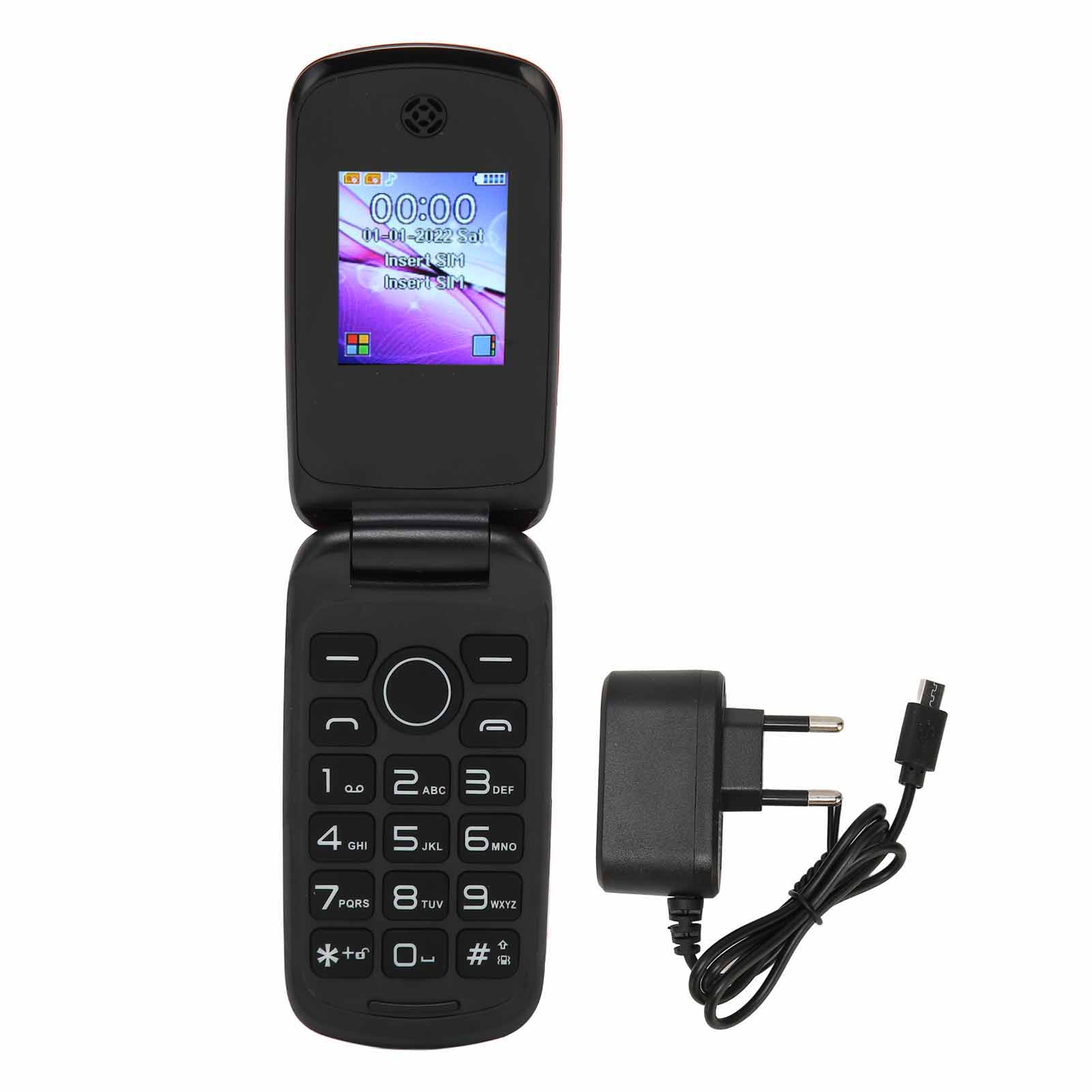 

Телефон-раскладушка 2G, две SIM-карты, 1200 мАч, две SIM-карты, раскладной телефон, цветной экран 1,77 дюйма, сотовый телефон, 100‑240 В чёрный