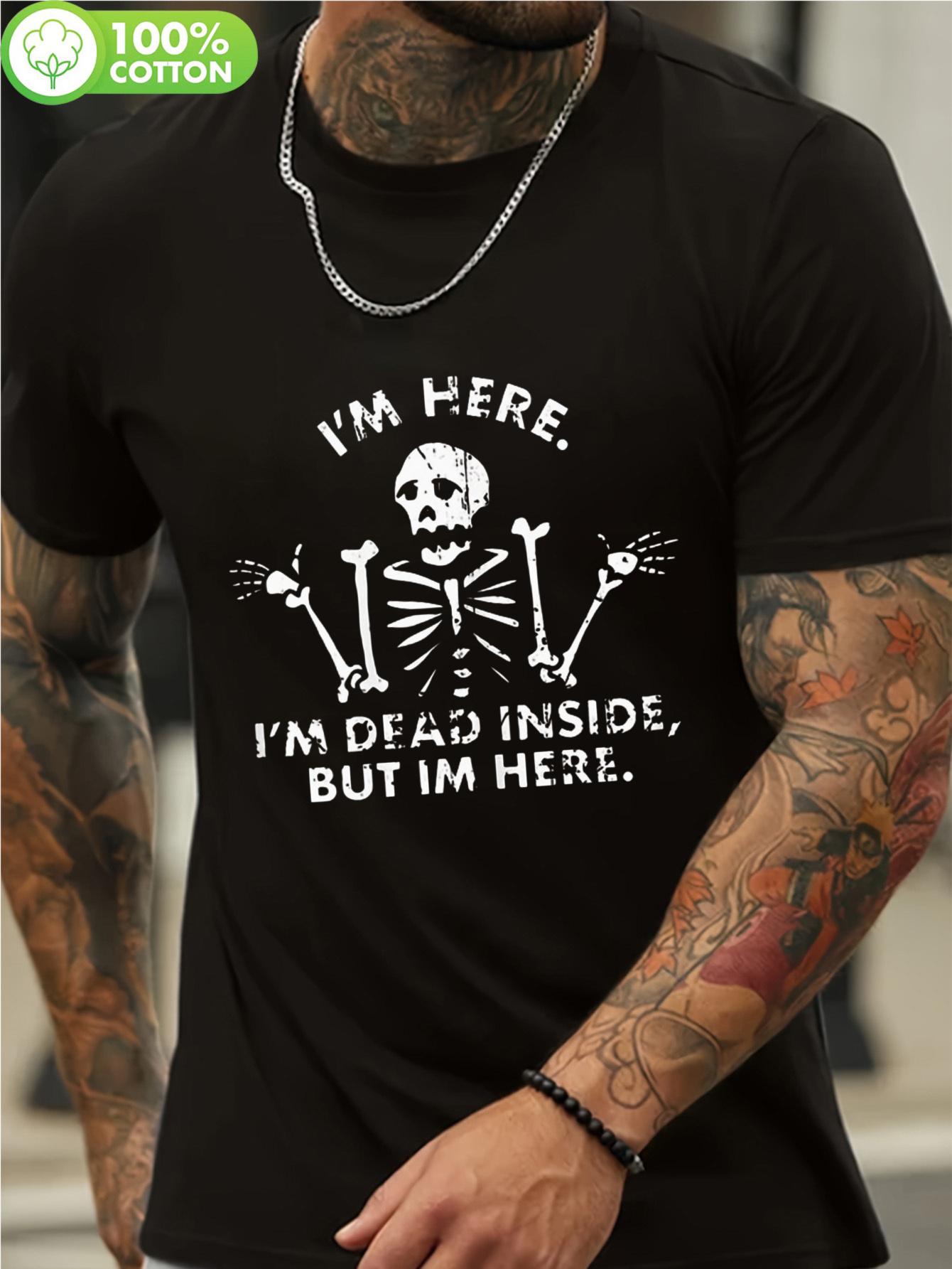 Skeleton Print Crew Neck T-shirt - 100% Cotton 180gsm S
