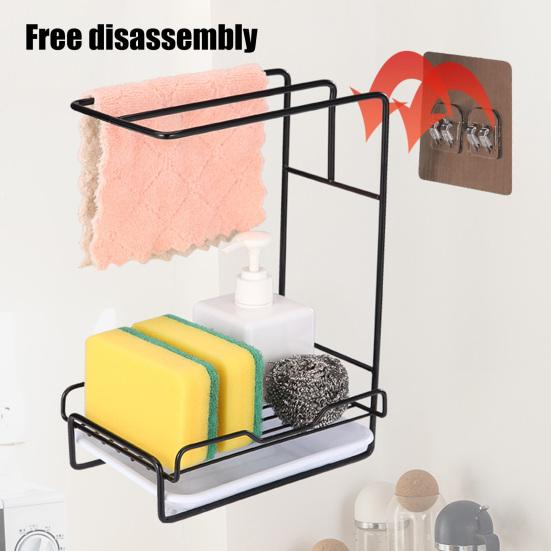 Kitchen Storage Rack Wall-Mounted Design Space-Saving Installation No-Hole Punching Sponge Towel Holder Home Restaurant Organizer