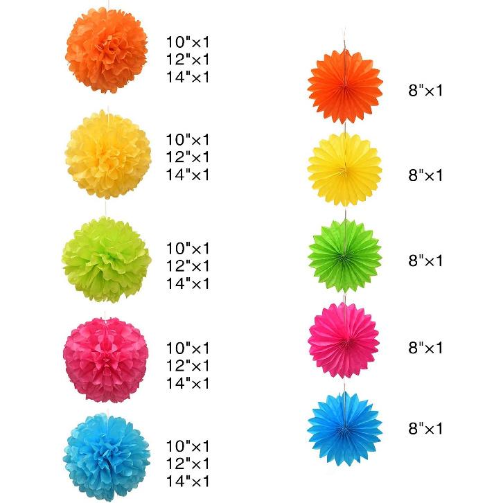 Paper Pom Poms Color Tissue Flowers Hanging Paper Fans Celebration Wedding Birthday Party Halloween Christmas Outdoor Decoration-Set of 20