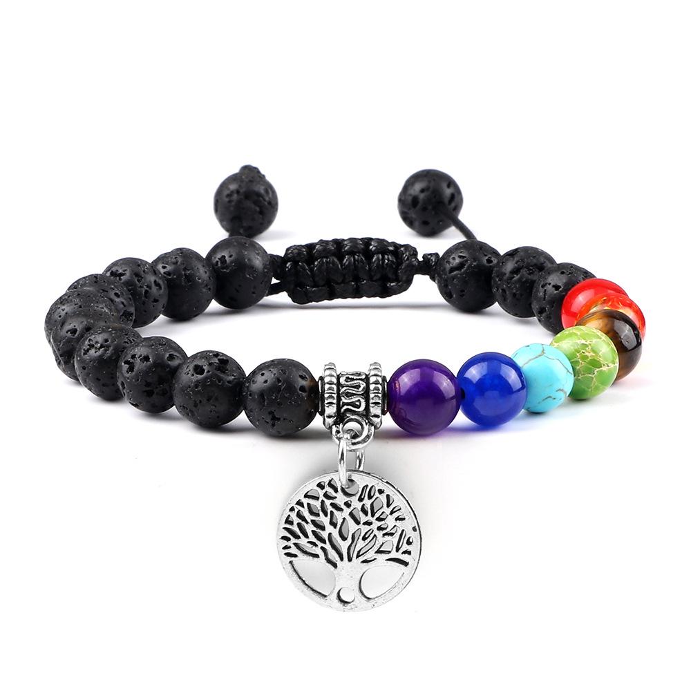Tree of Life Pendant Woven Bracelet with Tiger Eye Matte Stone Beads - European & American Fashion