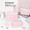 Iridescent Pink Puffy Makeup Bag With Bubble Grid Design Large Capacity For Travel Daily Cosmetic Storage
