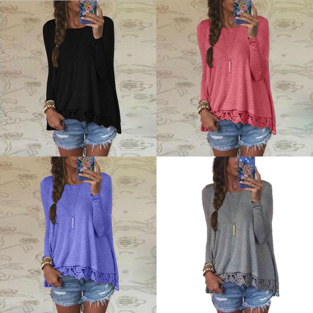 Versatile Femme Blouse Manches Longues Dentelle Sweat Lche T-shirt For Everyday Wear