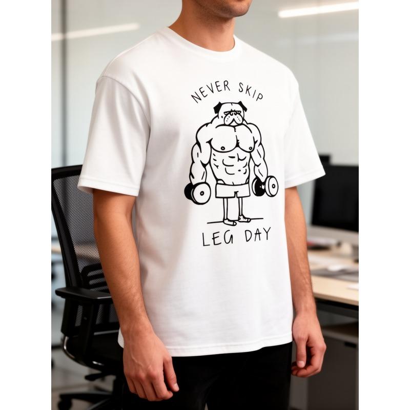 Men' Print T-Shirt - Summer Short Sleeve Casual Round Neck Tee with Muscular Dog Graphic, Gym & Casual Attire, Machine Washable Pet Lover Apparel