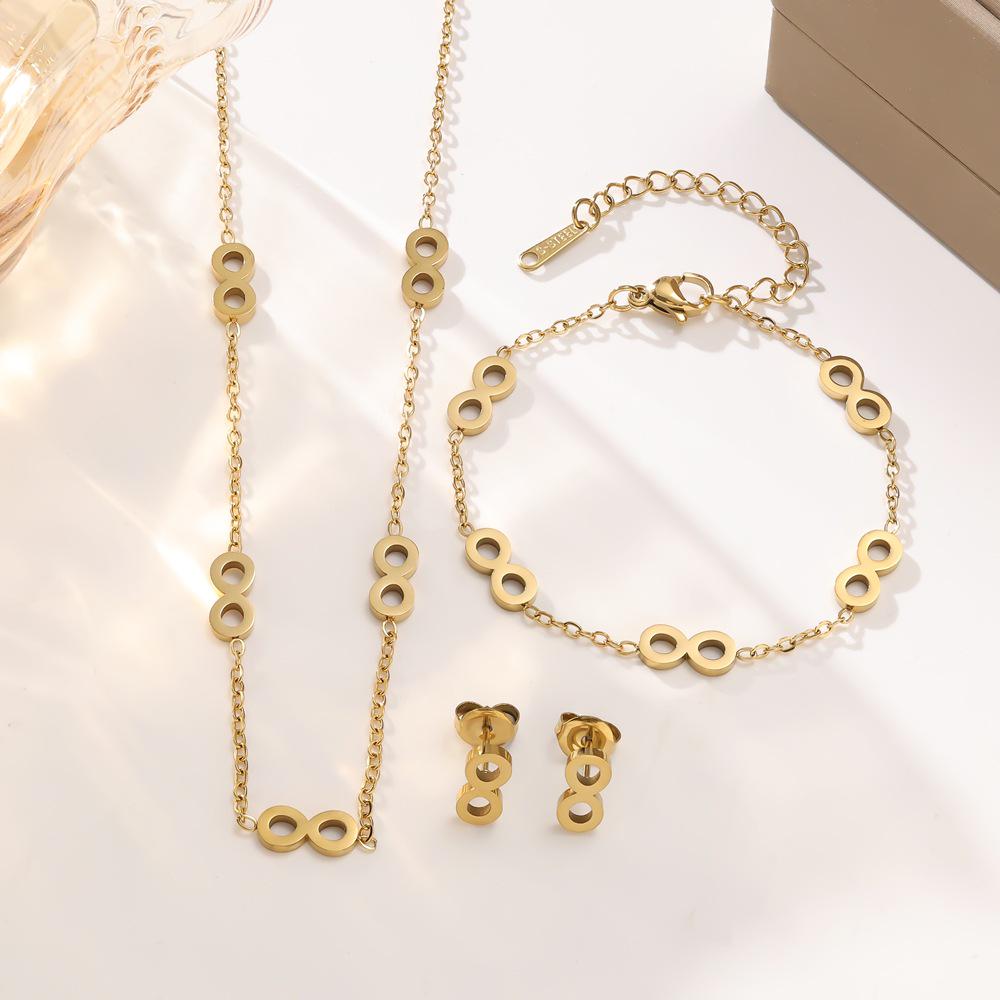 Elegant Digital 8 Titanium Steel Jewelry Set: Bracelet, Necklace, Earrings for Women
