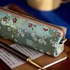 Vintage Guldprägling Broderi Pennväska Stor Kapacitet Pennfodral Pennpåse Sminkväska Student Skrivmaterial