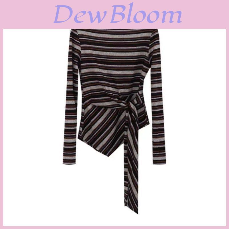 Korean Style Striped T Shirt With Tie Details For Fall Winter Fashion