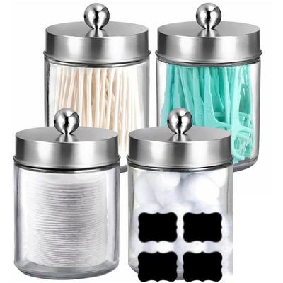 4pcs Jar Organizer Set Dental Floss Cotton Balls Mason Jar Bathroom Storage Organizer Small Holder Dispenser for Makeup Box Bins