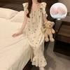 Women's Sweet Fairy Style Thin Cloud Cotton Camisole Nightgown with Built-in Bra for Indoor and Outdoor Wear