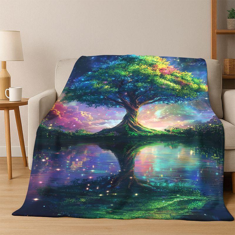 Tree of Life Nordic Mythology Yggdrasil Nature Cartoon Flannel Blanket Soft Throw Blanket for Bedroom Living Room Bed Travel Kid