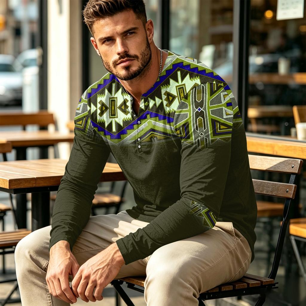 Men's Casual Vintage Boho Long Sleeve Shirt for Everyday Wear