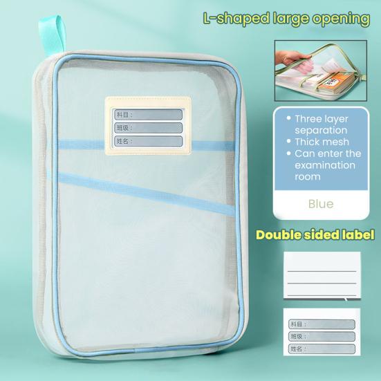 Mesh Pouch Bag File Bag A4 Zipper with Handle Document Organizer